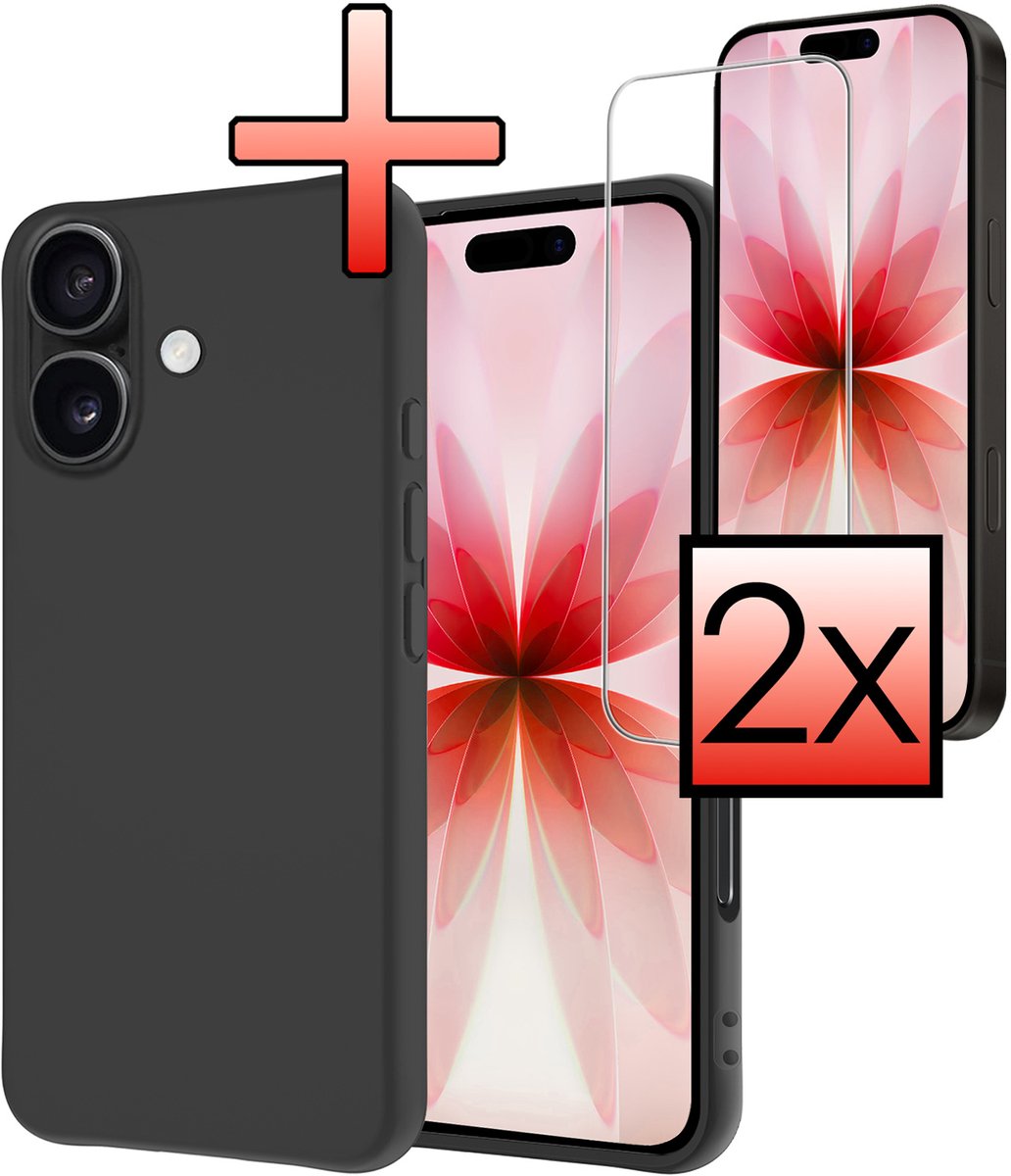Hoesje - Met 2x Screenprotector - Geschikt voor Apple iPhone 17 - Sterk & Shockproof - Back Cover - Siliconen Case - Telefoon Hoes - Zwart