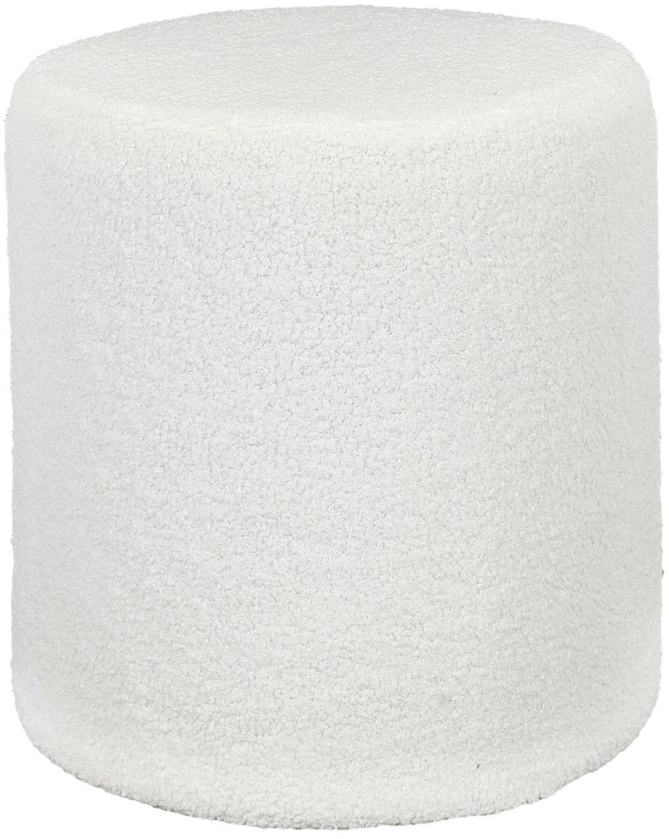 HOME DECO FACTORY Poef bouclé - wit - rond - D35 cm - teddy stof - hocker - teddy poef