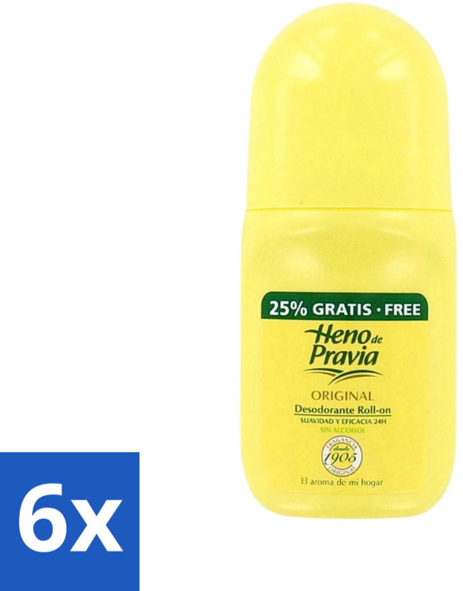 6 x Heno De Pravia - Deodorant Roller - Original Geur - 50 ml - Deodorant Roller - Deodorant - Geur - Frisheid - Alcoholvrije Deodorant