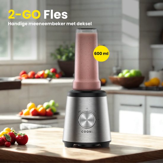 COOK-IT 3-in-1 Blender - 1500W - RVS Design - Glazen Blenderkan 1,75L - Kruidenmolen 200ml - Smoothie Meeneembeker 600ml - 2 Snelheden + Pulsefunctie - Krachtige Multifunctionele Keukenmixer van COOK-IT — afbeelding 5