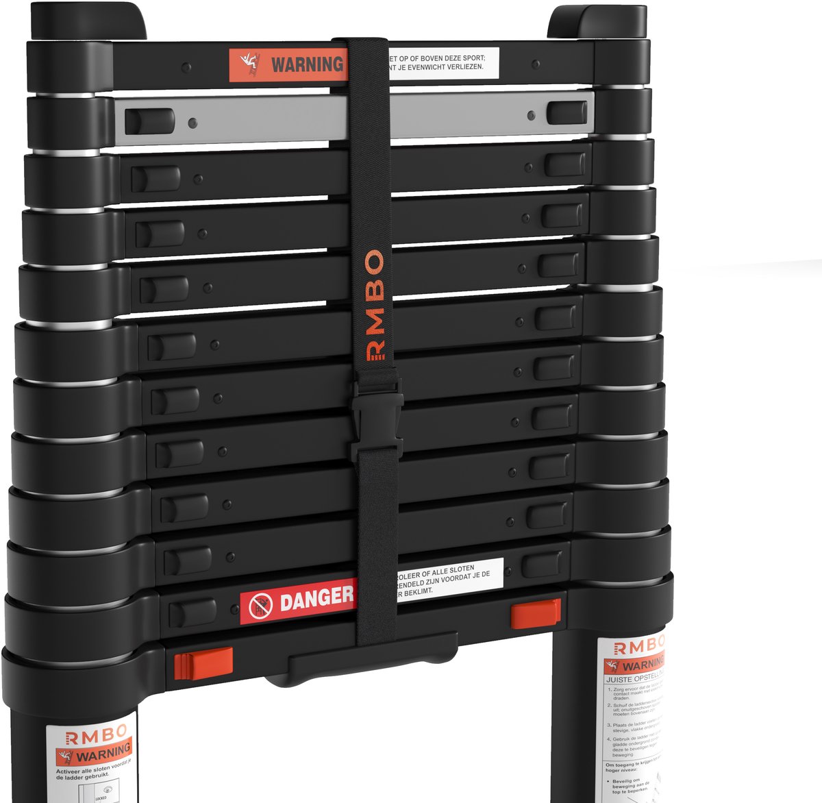 RMBO Telescopische Ladder - Telescoopladder - 3.80m lang, Compact en Draagbaar met Soft Closing Systeem, Geschikt voor Particulier en Professioneel Gebruik, Telescopische Vouwladder, Max. Belasting 150 kg, EN 131.6 – foto 8