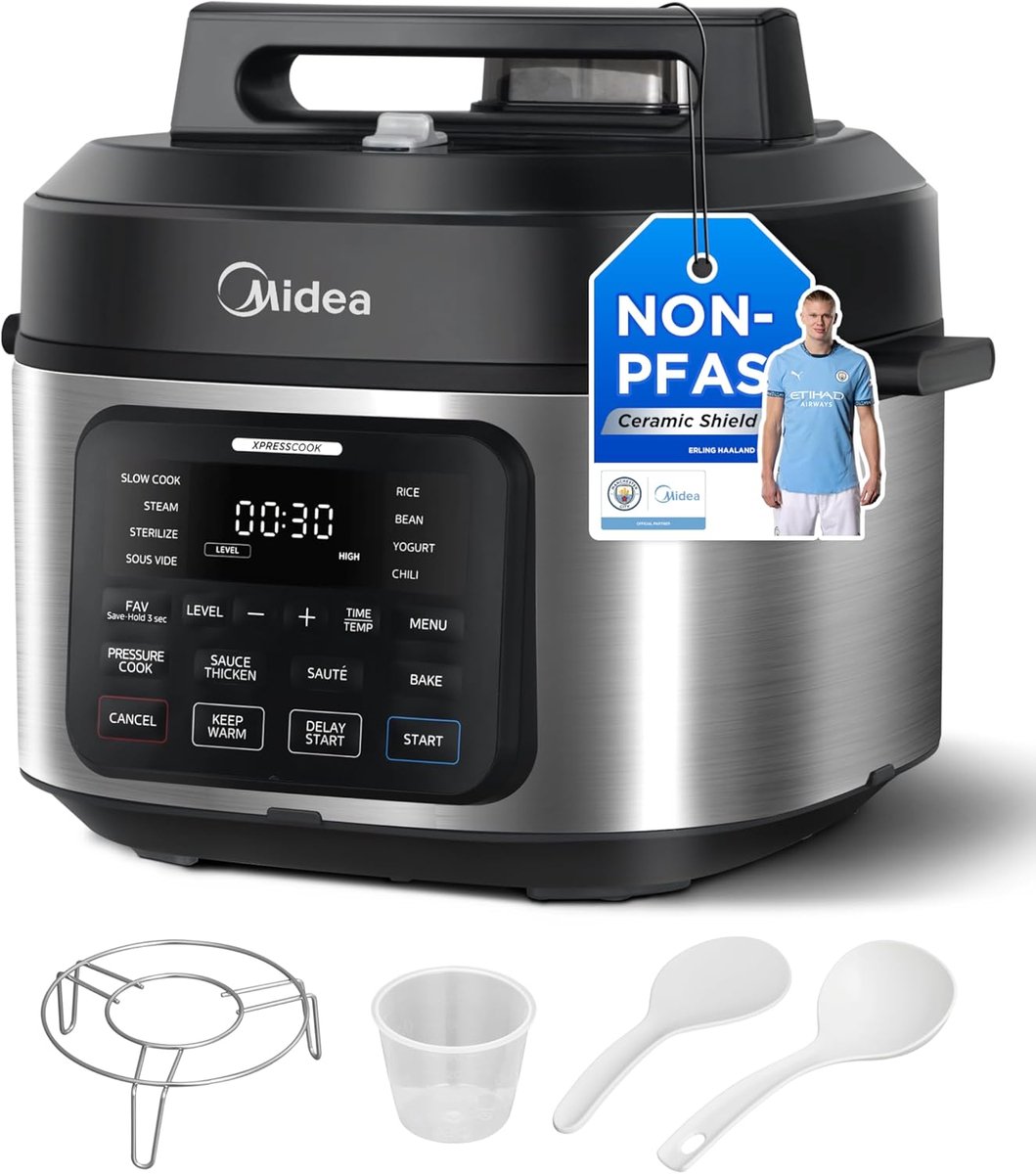 Midea 9-in-1 Multicooker – 6L, 12 Kookfuncties – Drukpan, Slowcooker, Rijstkoker, Sous-Vide, Yoghurtmaker & Meer – Met Keramische Binnenpan - TELEO