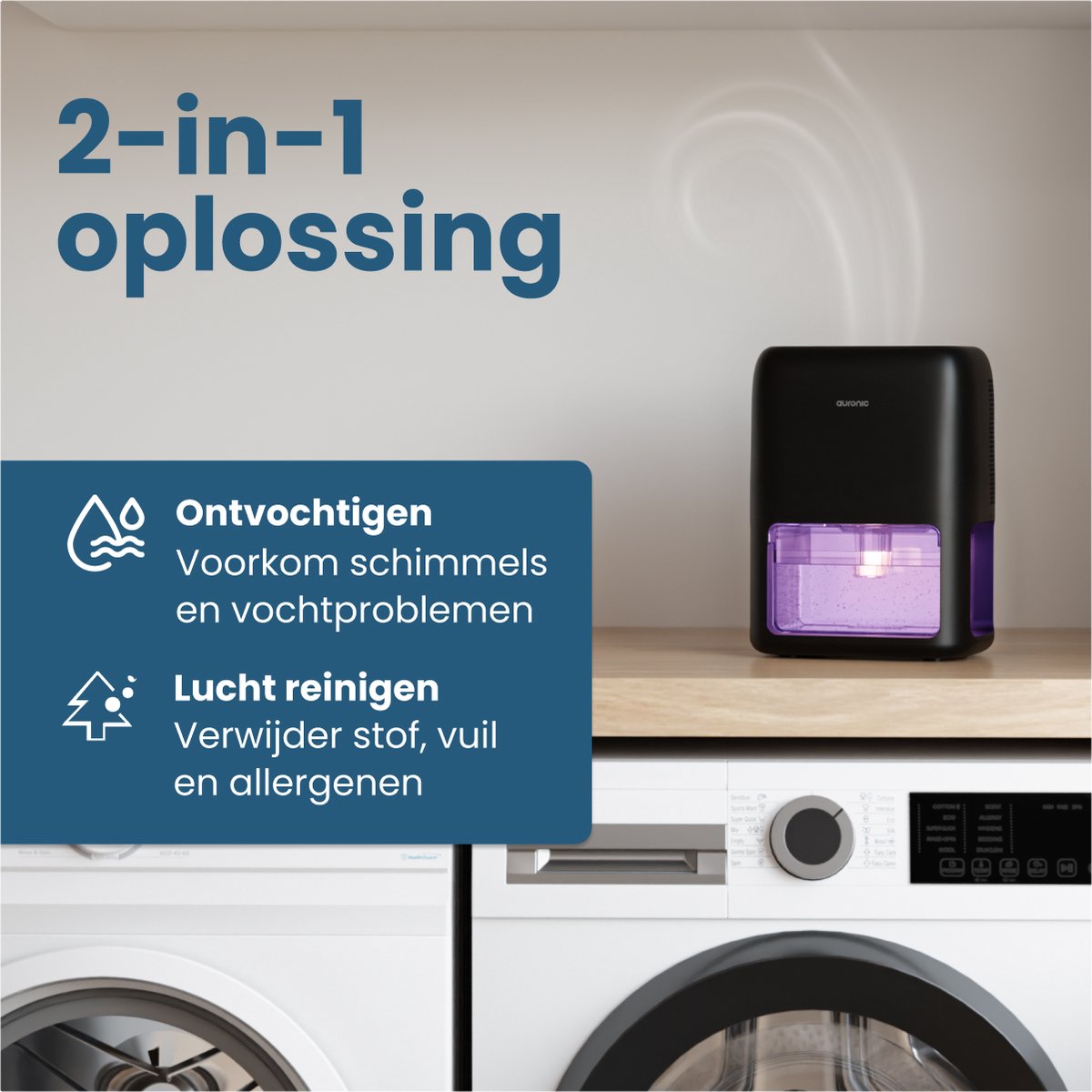 Auronic Luchtontvochtiger - Ontvochtigt 500ml Per Dag - Zwart thumbnail 4