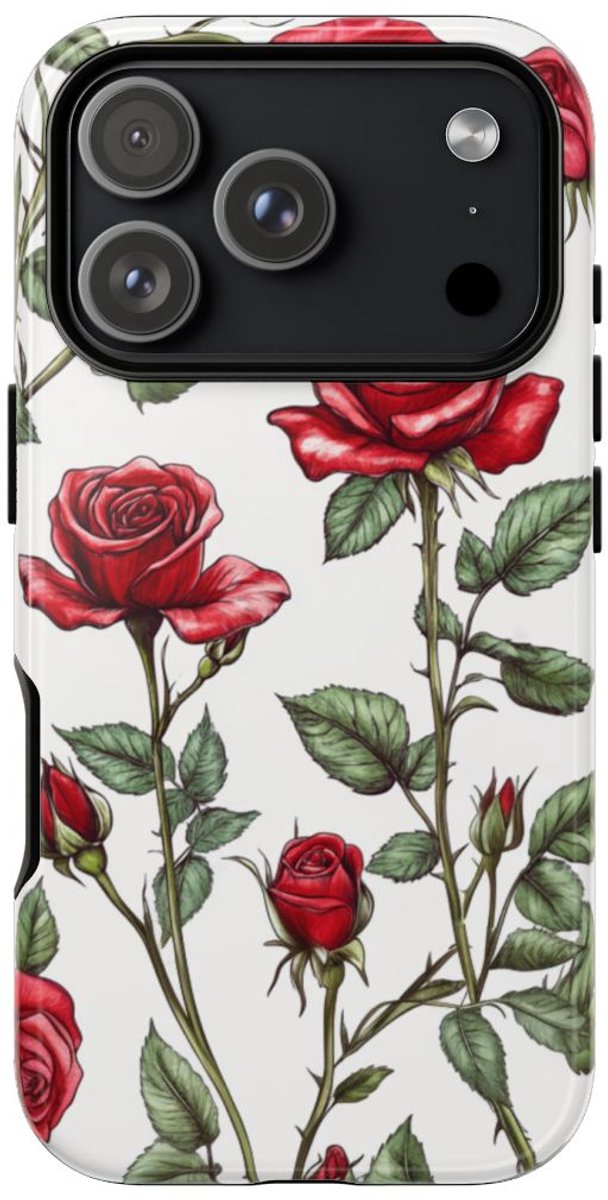 Rode Rozen Botanisch Patroon – Telefoonhoesje Geschikt voor iPhone 17 Pro