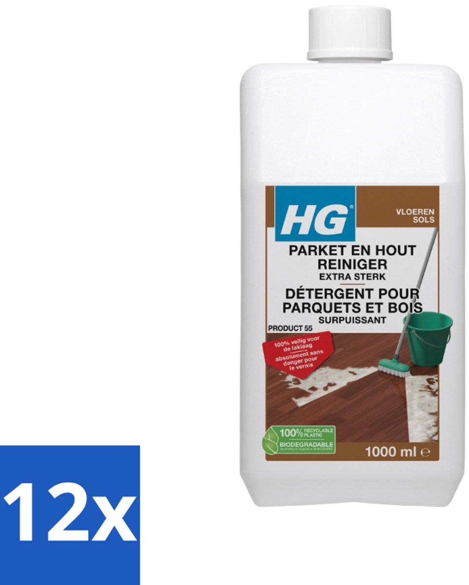 12 x HG Parketreiniger Extra Sterk 1 liter - Parketreiniger - Vloerreiniger - Hardnekkig Vuil - Laklaag - Parketvloer