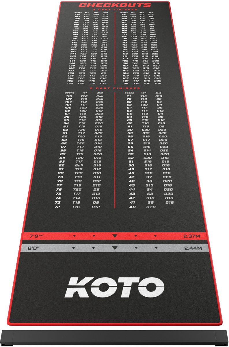 KOTO - Oche Carpet Checkout - Dartmat - Rood 285 x 80 cm + Oche Score Indicator - Antislip