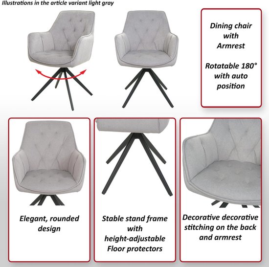 Set de 6 chaises de salle à manger MCW-L80, chaise de cuisine rembourrée avec accoudoirs, pivotante, métal tissu/textile ~ marron