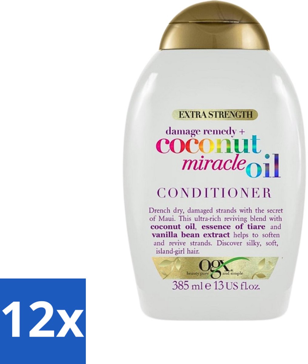 12 x OGX - Coconut Miracle Oil - Conditioner - Herstellend - Voor Beschadigd Haar - 385 ml - Haarherstel - Kokosolie Conditioner - Beschadigd Haar - Pluisvrij Haar - Zijdezacht Haar