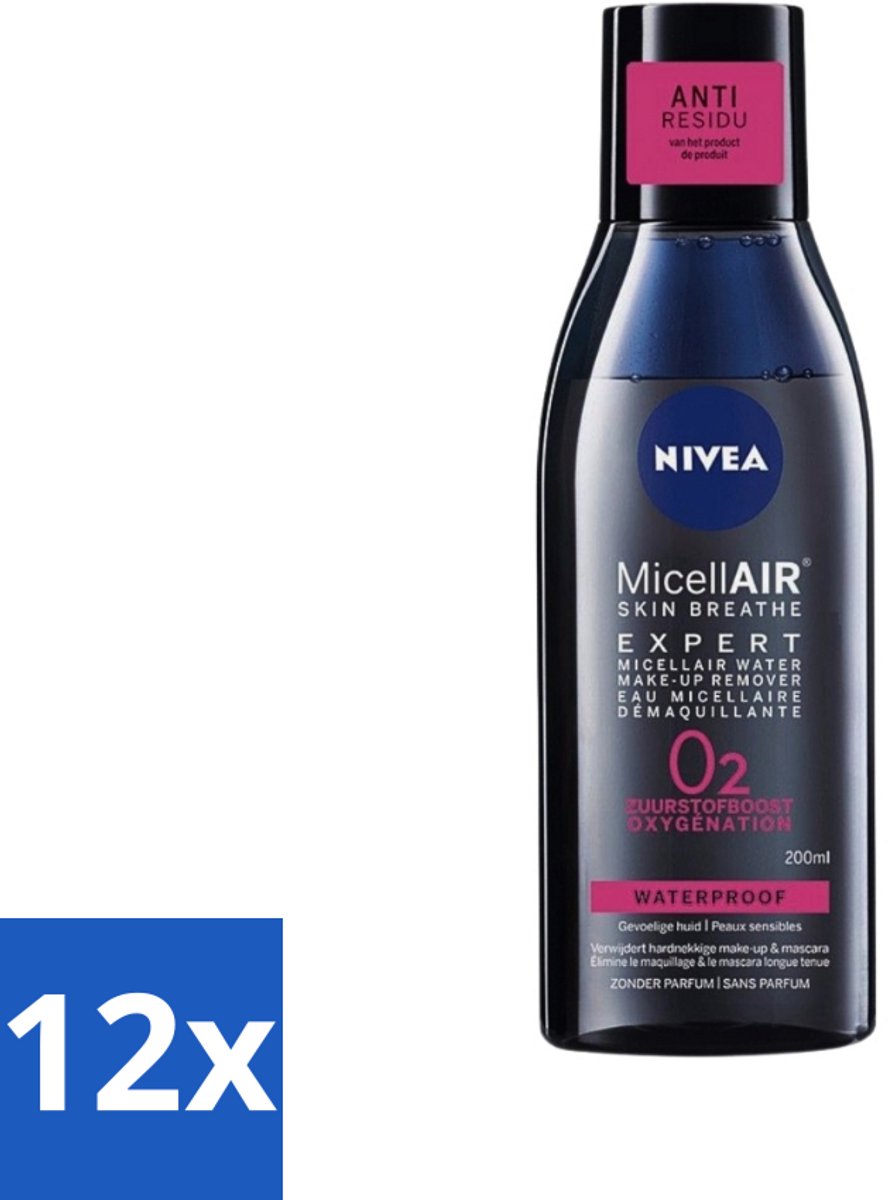 12 x Nivea - Expert Make-up Remover - Micellair Water - Gezichtsreinigingsmiddel - 200 ml - Make-up Remover - Micellair Water - Gezichtsreinigingsmiddel - Waterproof Make-up - Mascara Verwijderen