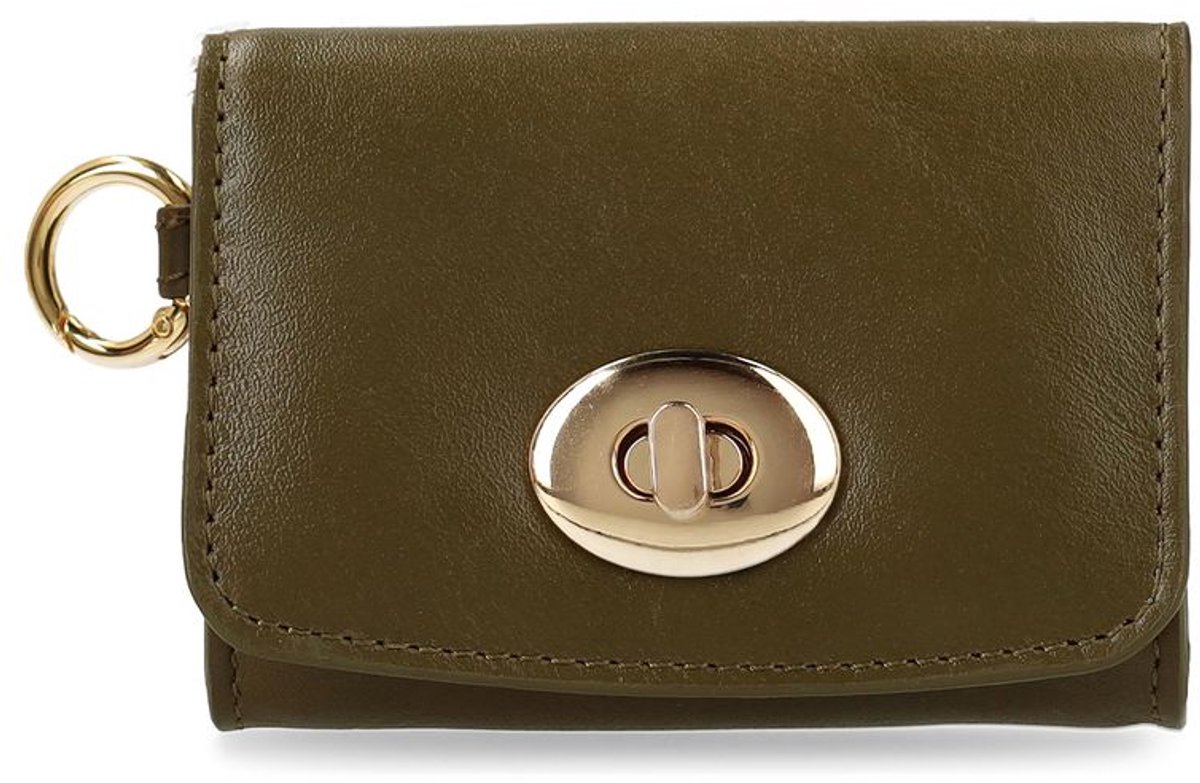 Manfield - Dames - Olijfgroene leren portemonnee - Maat 1