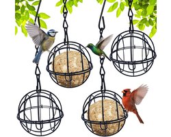 Ynkkvre - Set van 4 Vetbolhouders met Dak - Vogelvoeder voor Wilde Vogels - Hangende Voederkolom met Scharnierend Deksel - Vogelvoederstation voor Buiten