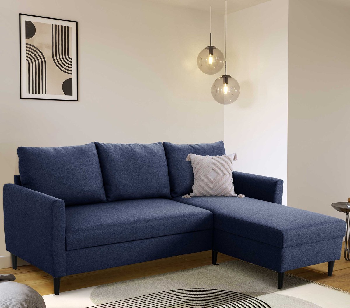 Hoekbank Tweety Rechts - 192x137x82cm - Marineblauwe Stof