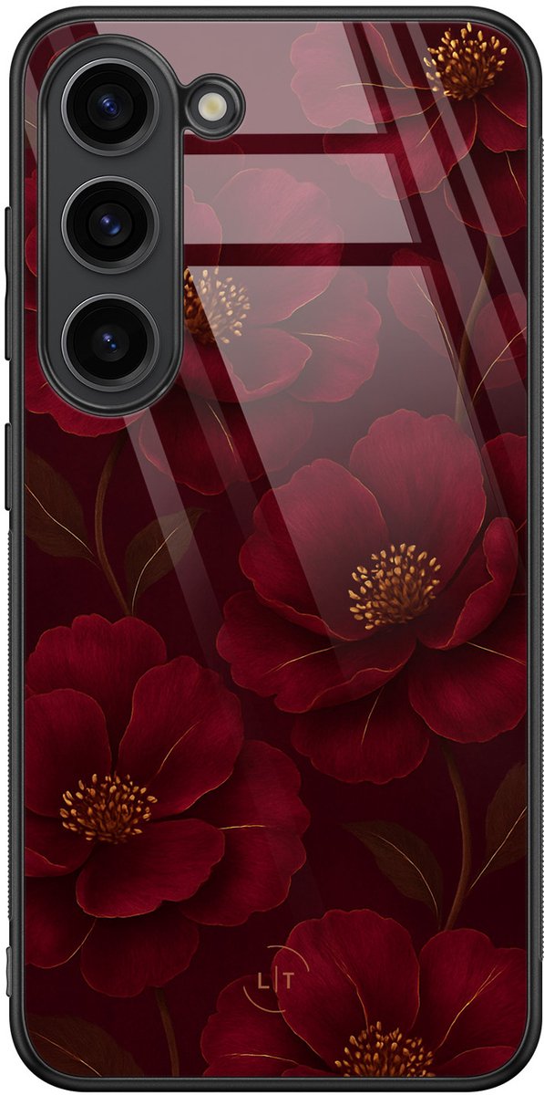 Hoesje geschikt voor Samsung Galaxy S23 - Rozen - Luxe Glazen Hardcase - Bloemen - Multi