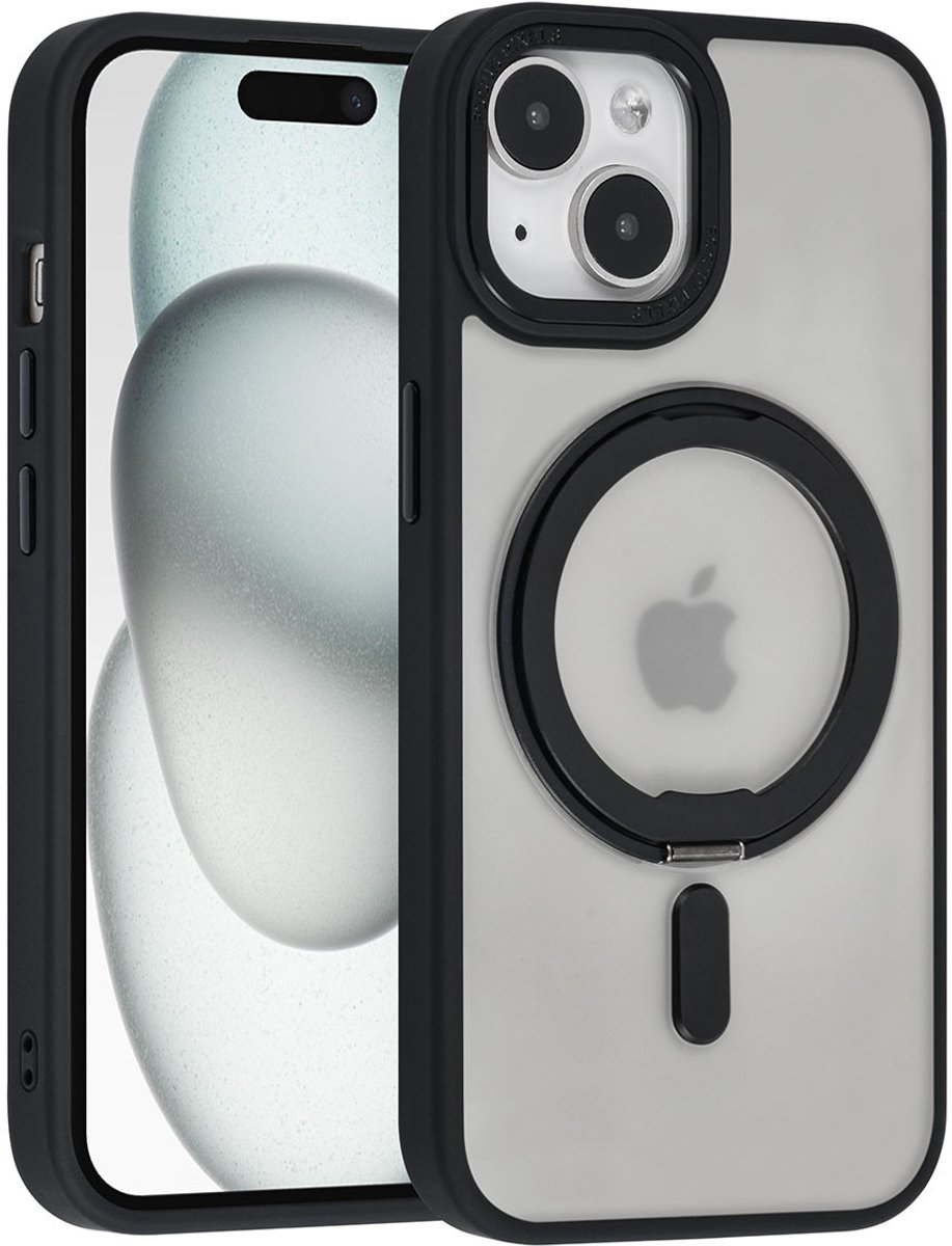UNIQ Accessory Back Cover - Apple iPhone 15 - Zwart - Met MagSafe-ring en uitklapbare stand