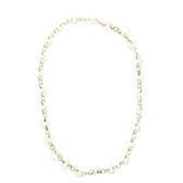 Behave® Dames - Lange ketting wit en goud kleur- Schakelketting kunststof metaal - 85 cm