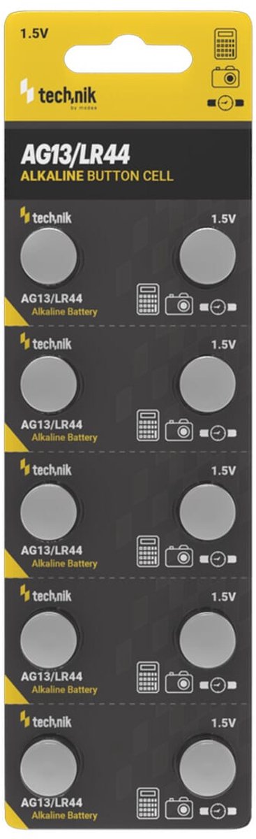 Technik Knoopcel Batterijen AG13 / LR44 / A76 / 357 - 1.5V - Alkaline - Blister van 10 stuks