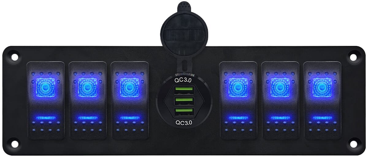 ProRide Schakelpaneel 12V voor Auto/Boot - USB Stopcontact 3 Poorten - QC3.0 - DS2085B - 6 schakelaars