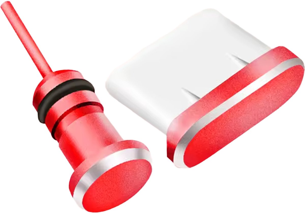 Stofplug USB-C & 3.5mm Jack poort - Metaal - Geschikt voor Smartphone/Tablet/Laptop - Rood