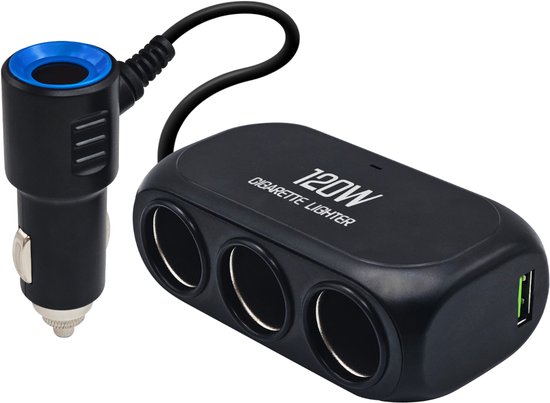 ProRide Auto Sigarettenaansteker Splitter 120W - 3x 12V stopcontacten - 2x USB poorten - USB-A - Zwart