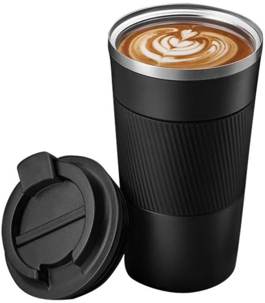 longziming -510ml RVS – Dubbelwandige Reismok, Vacuüm Geïsoleerd & Lekvrij, Koffie- en Theebeker To-Go, Autobecher, Warm & Koud, Zwart