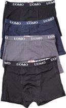 Heren - Boxershort - Set Van 4 - Merk UOMO - 3 Kleuren - Maat 5XL - Kleur Effen Zwart/Donkerblauw/Grijs/Zwart Cadeau - Kerst