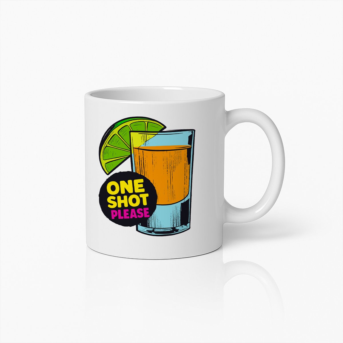 One Shot Please Mok – Wit 330 ml – Grappige Tequilashot & Limoen Illustratie Koffiemok