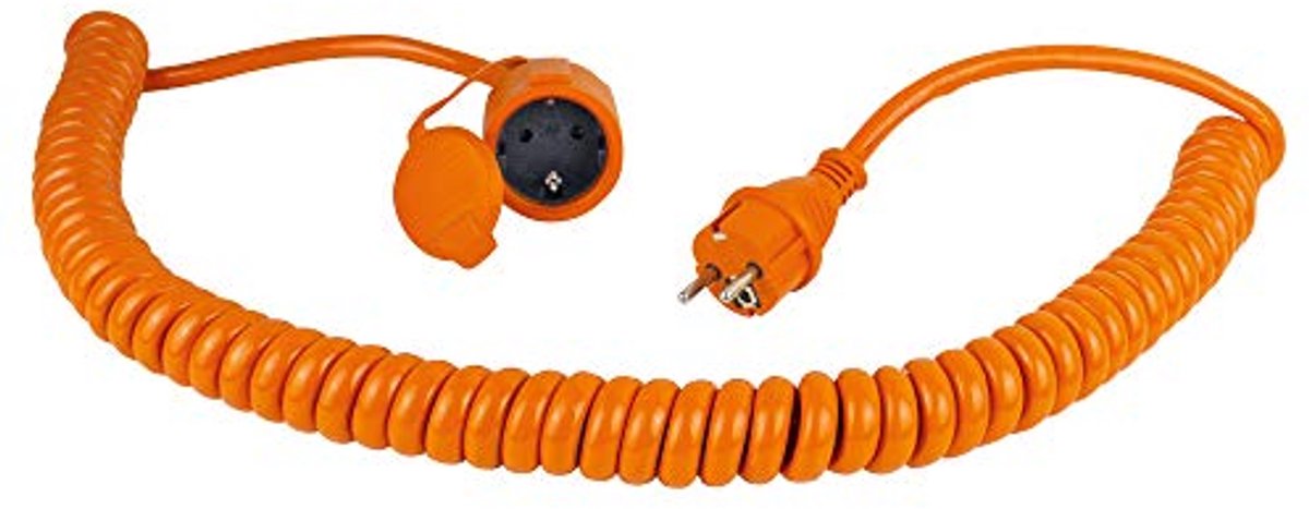 Spiraalkabel met Aarding Contact Plug & Koppeling - Uitschuifbaar Van 1 Tot 5 M, IP44, 230 V/16 A, Oranje