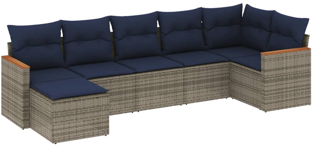 vidaXL - 7-delige - tuinbankset - met - kussens, - grijs - polyrotan