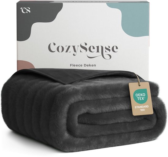 Cozysense® Fleece Deken 150x200 cm - Superzachte Plaid - Blanket van Dubbelzijdig Materiaal - Licht, Warm Dekentje voor Bank of Bed - Zwart