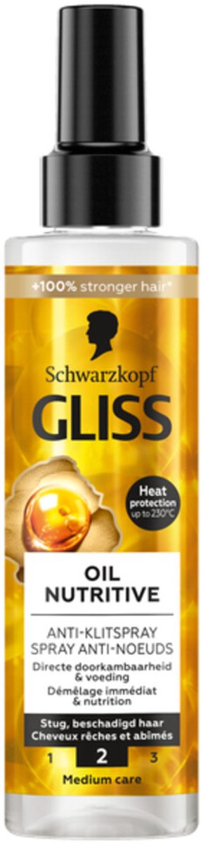1 x Gliss - Hair Repair - Anti-Klitspray - Oil Nutritive - Makkelijk Doorkambaar Haar - 200 ml - Anti-klit - Anti-split - Haarbescherming - Hittebescherming - Marula Olie