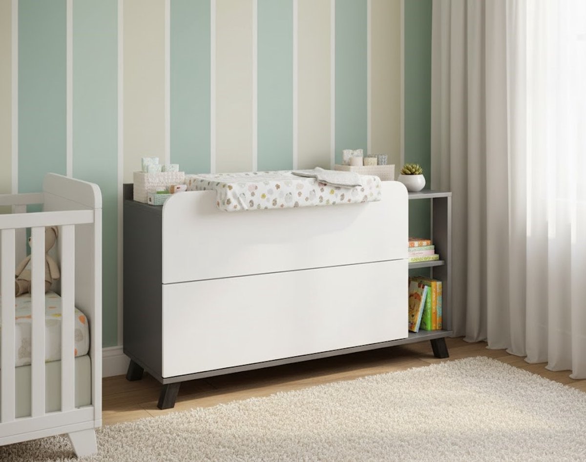 Luxe Wastafelkast “Karen Deluxe” – Antraciet/Wit – 100 cm Breed – Moderne Badkamerkast met Push-to-Open Laden & Open Opbergvakken – Wasbak Onderkast – Badkamermeubel