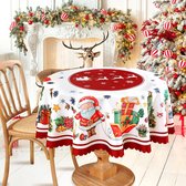 Kersttafelkleed - Rond - 150cm - Sneeuwvlok Kerstman Tafelkleed - Kerstdecoratie - Waterdicht Kersttafelkleed - Kersttafelkleed voor Picknick, Diner, Feestdecoraties