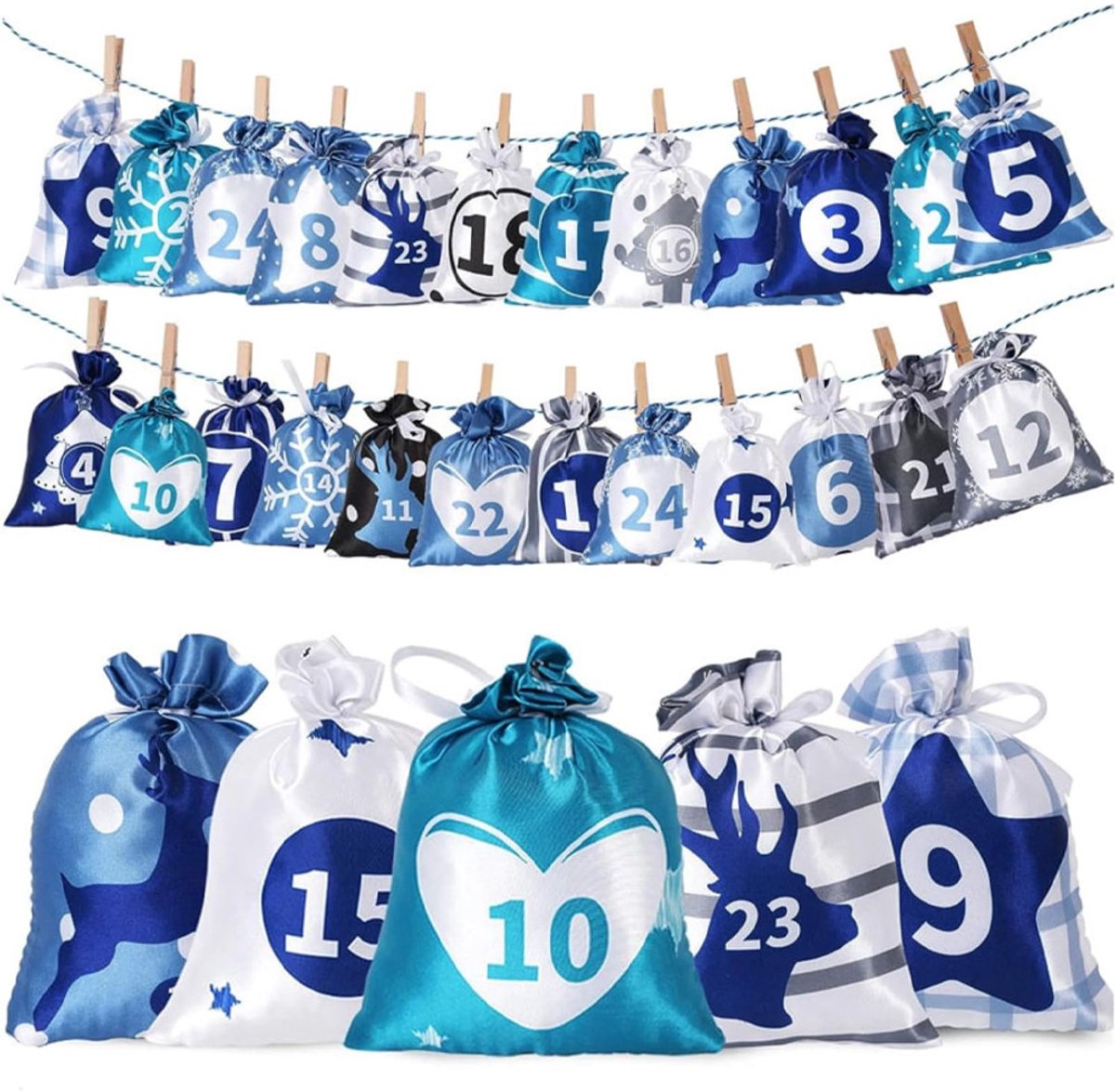 Kerst Adventskalender Tas Aftelkalender Linnen Cadeauzak Kinder Snoep Hangzak Kerstdecoratie Tas-Serie 19