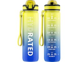 QLUR Waterfles, 1 liter/750ML sport drinkfles met rietje en tijdsaanduiding, BPA-vrij Tritan lekvrije drinkfles, sportfles voor fitness, school, yoga, buiten