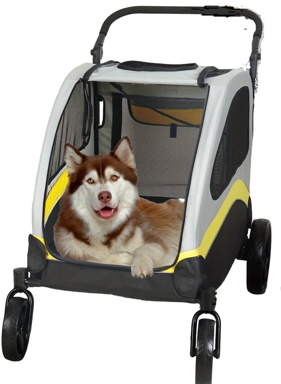 COSTWAY hondenwagen, inklapbaar tot 60 kg, met voordeur en netvenster, handvat, voor middelgrote en grote honden, katten, grijs, 67 x 98 COSTWAY hondenwagen, inklapbaar tot 60 kg, met voordeur en netvenster, handvat, voor middelgrote en grote honden, katten, grijs, 67 x 98