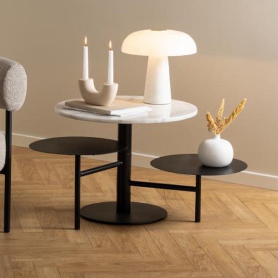 Table de salon Lahti - avec fonction pivotante - marbre blanc/noir - Actona - Tables basses en marbre - Blanc - Marbre|Acier - Tables basses en marbre