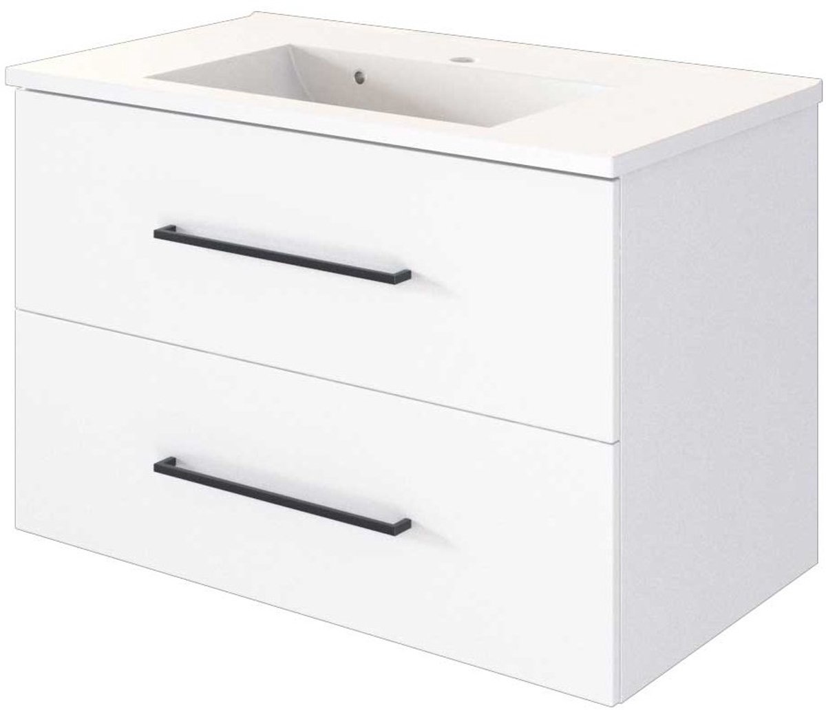 Wastafelmeubel Dusan 80cm met 2 lades - wit - Held - Wastafelmeubels zwevend - Wit - MDF; Spaanplaat - Wastafelmeubels zwevend -