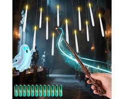 MOZC floating candles met toverstaf, 12pcs zwevende kaarsen met 13 batterijen(inbegrepen), hangende kaarsen met 6H timerfunctie, Warme knipperende decoratieve candle, feest, verjaardag, Halloween