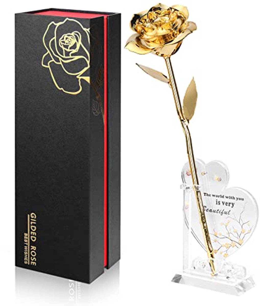 Ariceleo Gold Dipped Rose Last Forever Gold Rose, Echte One of A Kind Rose Hand Gedompeld In 24K Gouden Rozen Romantische Giften Voor Vrouwen in Haar Verjaardag Verjaardag Valentijnsdag Moederdag