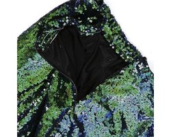 SANSIWU Women's Mermaid Tail Costume Sequins Maxi Skirt Metal Holographic Scales Print Slim Fit Mermaid Skirt with Pearl Chain for Cosplay Party