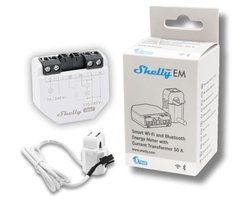 Shelly EM Gen3 + 50А Clamp | Wi-Fi & Bluetooth Smart Energy Meter and Contactor Control Relay Switch | Power Transformer | Home Automation | Alexa & Google Home | No Hub Required | Power Monitoring