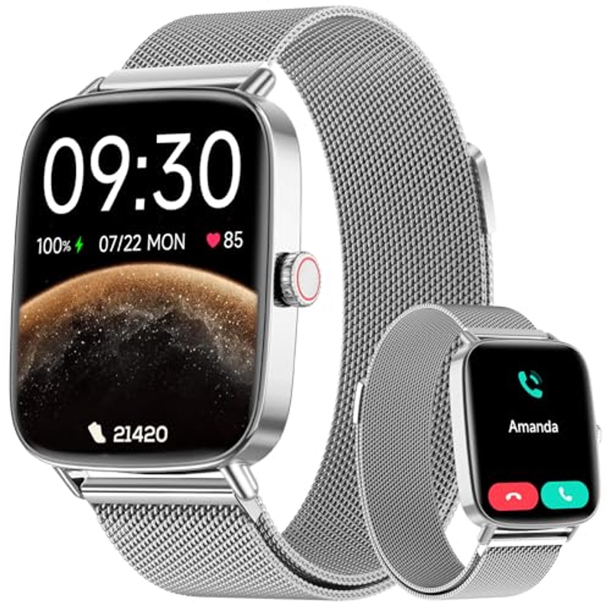 Smartwatch voor dames en heren met telefoonfunctie, 1,85 inch fitnesshorloge, smartwatch, 100+ sportmodi, fitnesstracker met hartslag/SpO2/slaapmonitor, stappenteller, IP68 waterdicht, sporthorloge