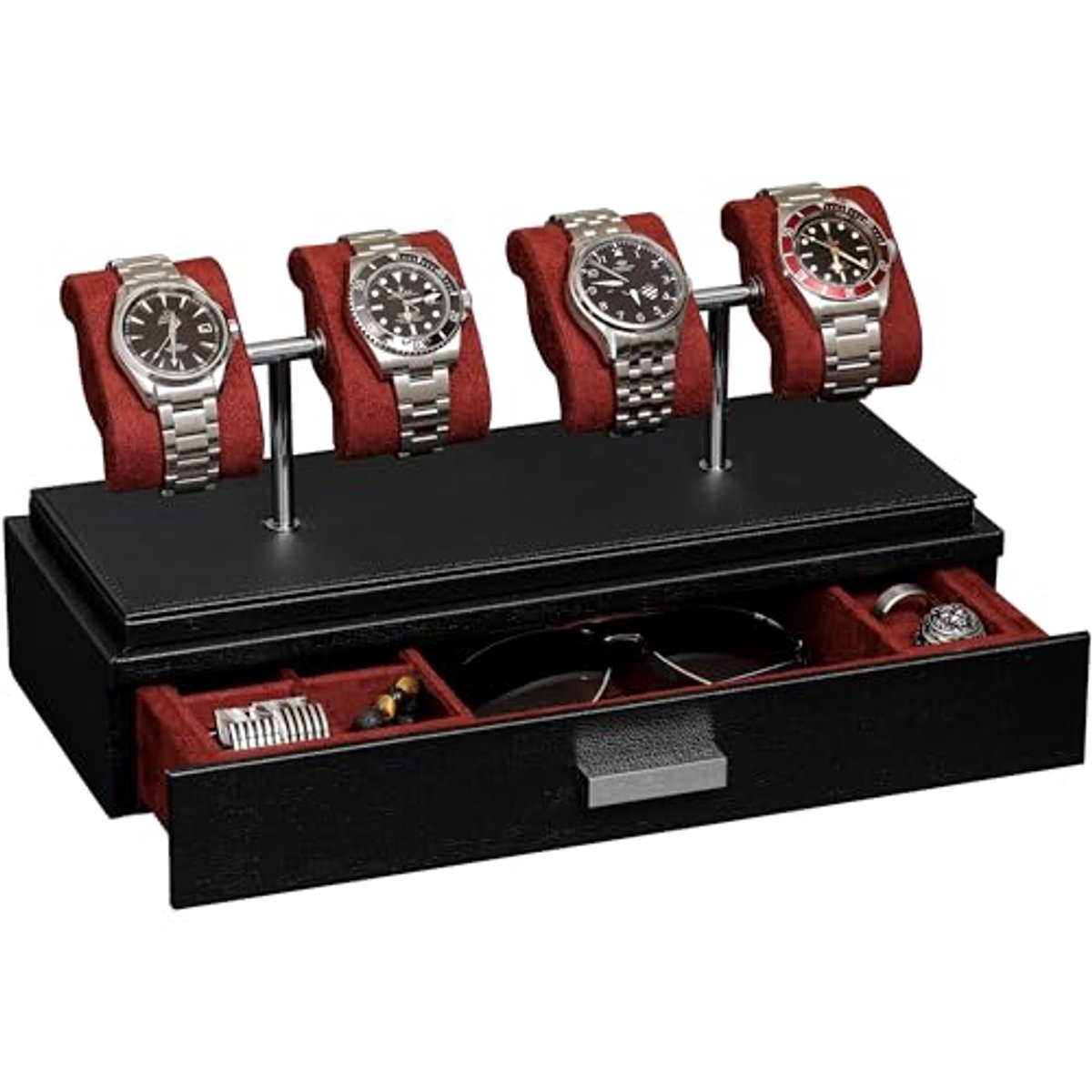 Luxe horlogevitrine voor 4 horloges met acrylhoes en uitneembare kussens