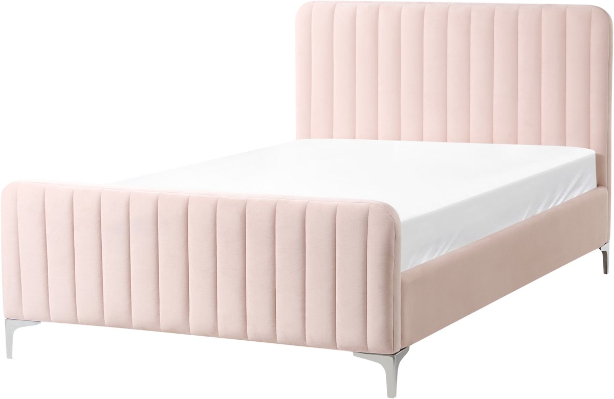 LUNAN - Bed - Pastelroze - 120 x 200 cm - Fluweel