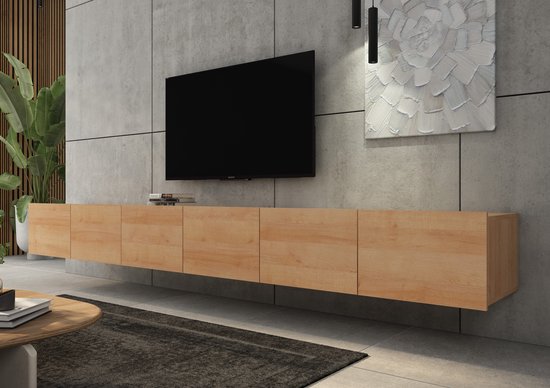 Promeubels - Meuble TV Cosenza - Chêne- 300 cm (2 x 150 cm) - Meuble TV - Suspendu ou sur pied