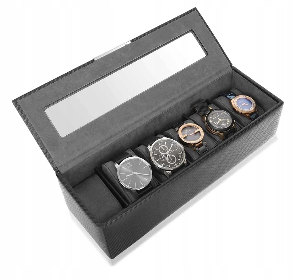 Luxe horloges voor 6 horloges - Carbon design, cadeau-idee