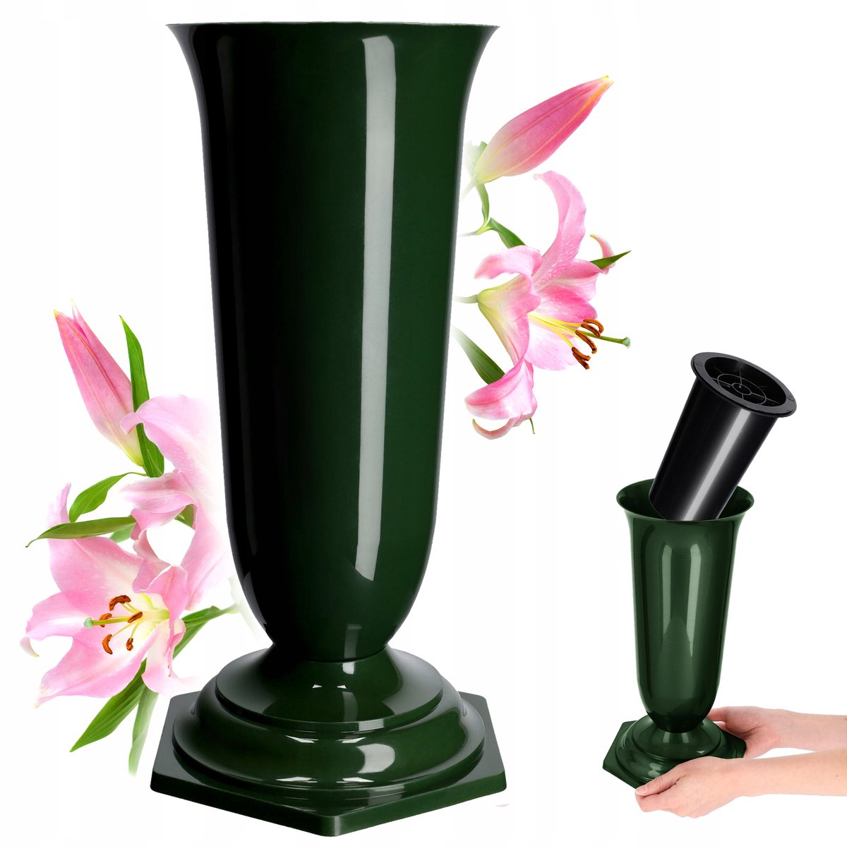 Kadax Grafvaas 37cm Groen met Inzetstuk - Weerbestendig Kunststof