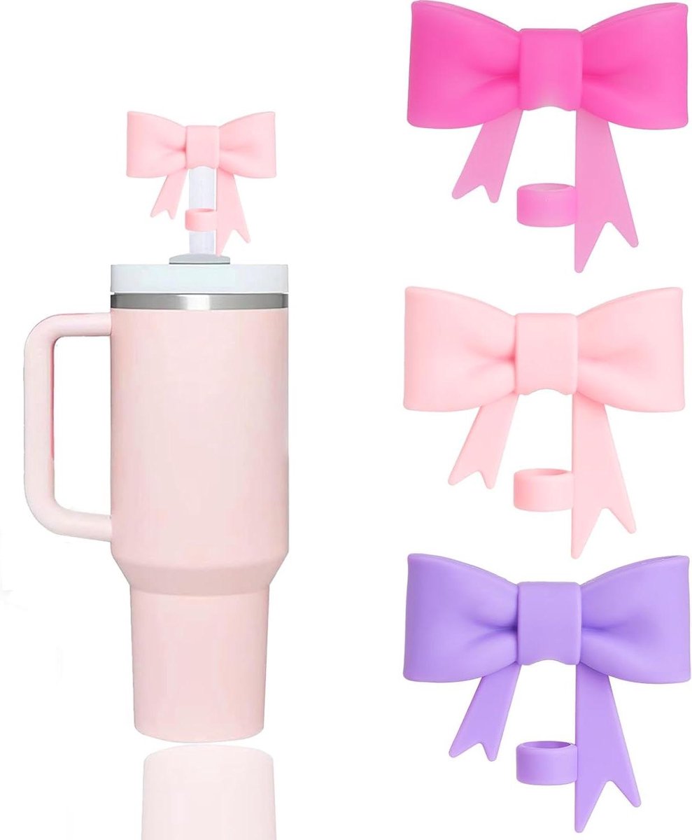 Image of 3 stuks siliconen drinkglazen deksel - herbruikbaar rietje 10 mm - beschermkap voor bekers - kerstaccessoires in 3 kleuren