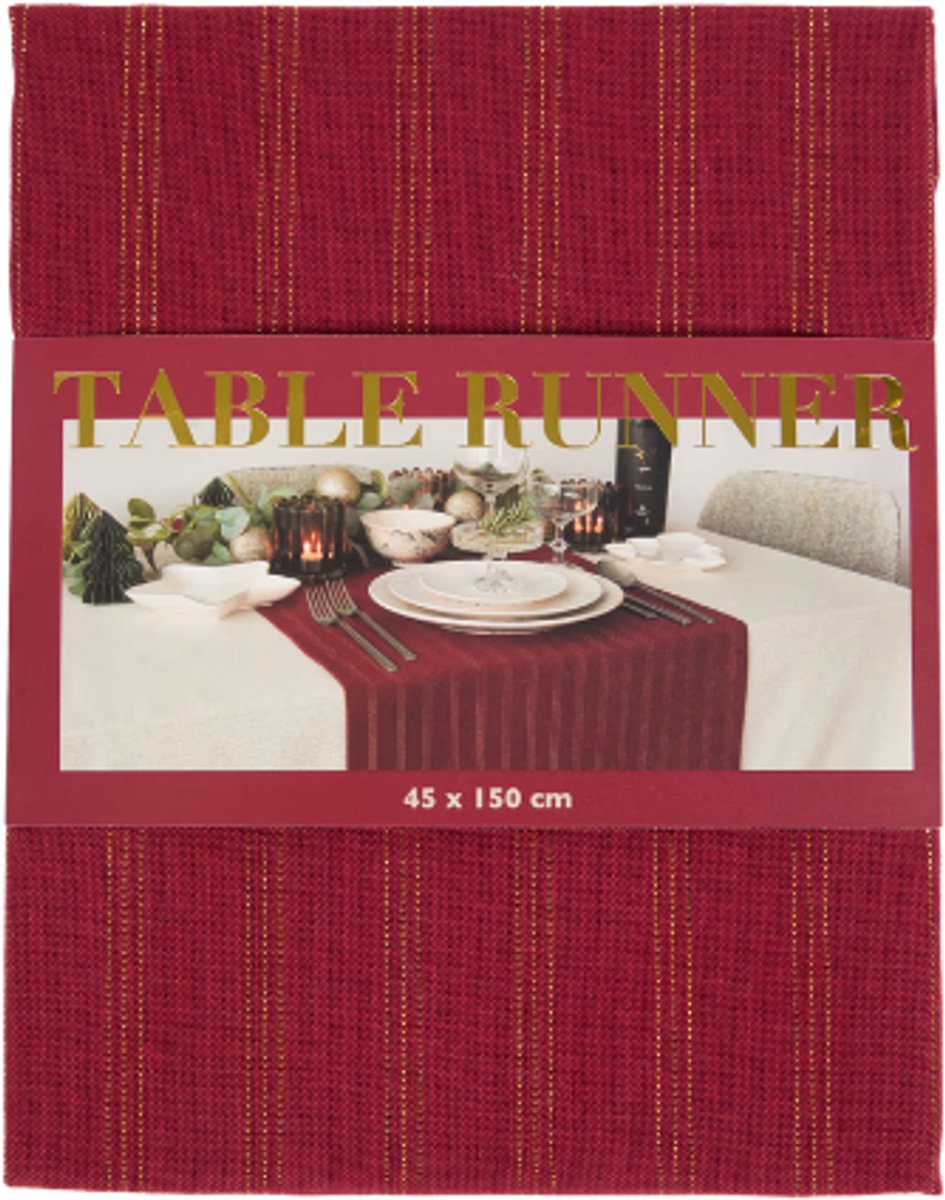 Kerst Tafelloper met Glitter - Tafelloper | Rood - 45 x 150 cm | Katoen, Polyester & Glitterdraad