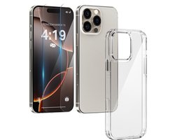 Hoesje geschikt voor iPhone 16 Pro Transparant - 2x screenprotector - beschermglas screen protector- Anti Shock case
